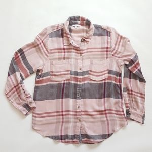 Lucky Brand Plaid Flannel Button Up Top Cozy  Med